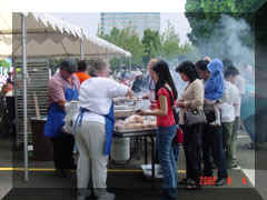 Barbecued hamburgers, hot dogs and chicken!