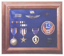 A frame with the medals Ray earned during his tour of duty.