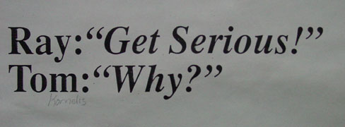 Ray speaking to Tom Kornelis. A poster from the church office.